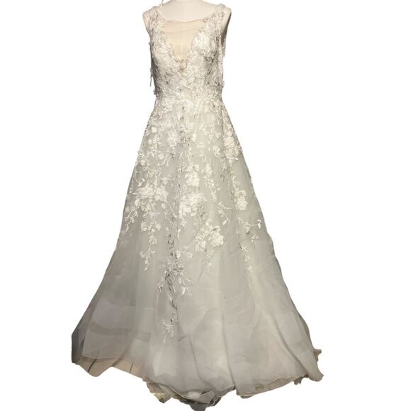 Marchesa for Pronovias Wedding Dress Size 12 A-Line V-Neck Backless